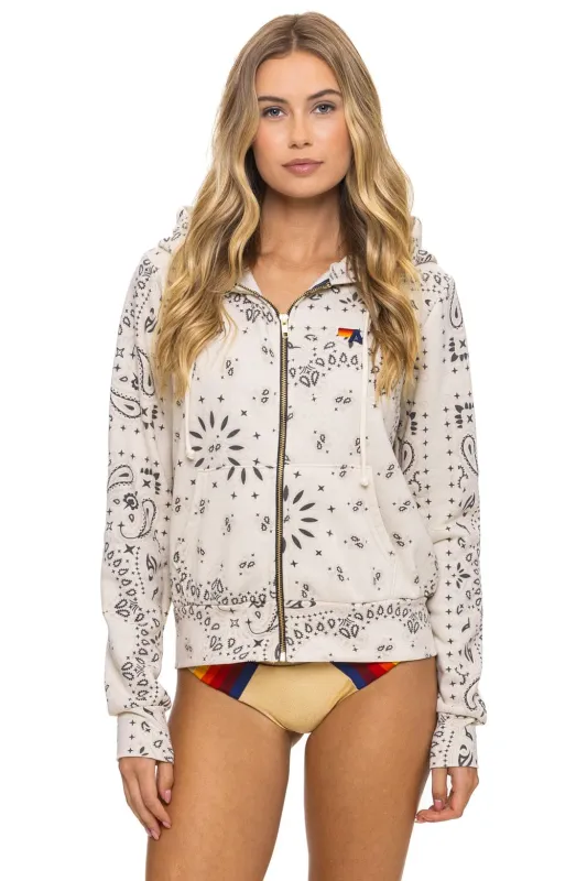 BANDANA  ZIP HOODIE - VINTAGE WHITE sold by Aviator Nation