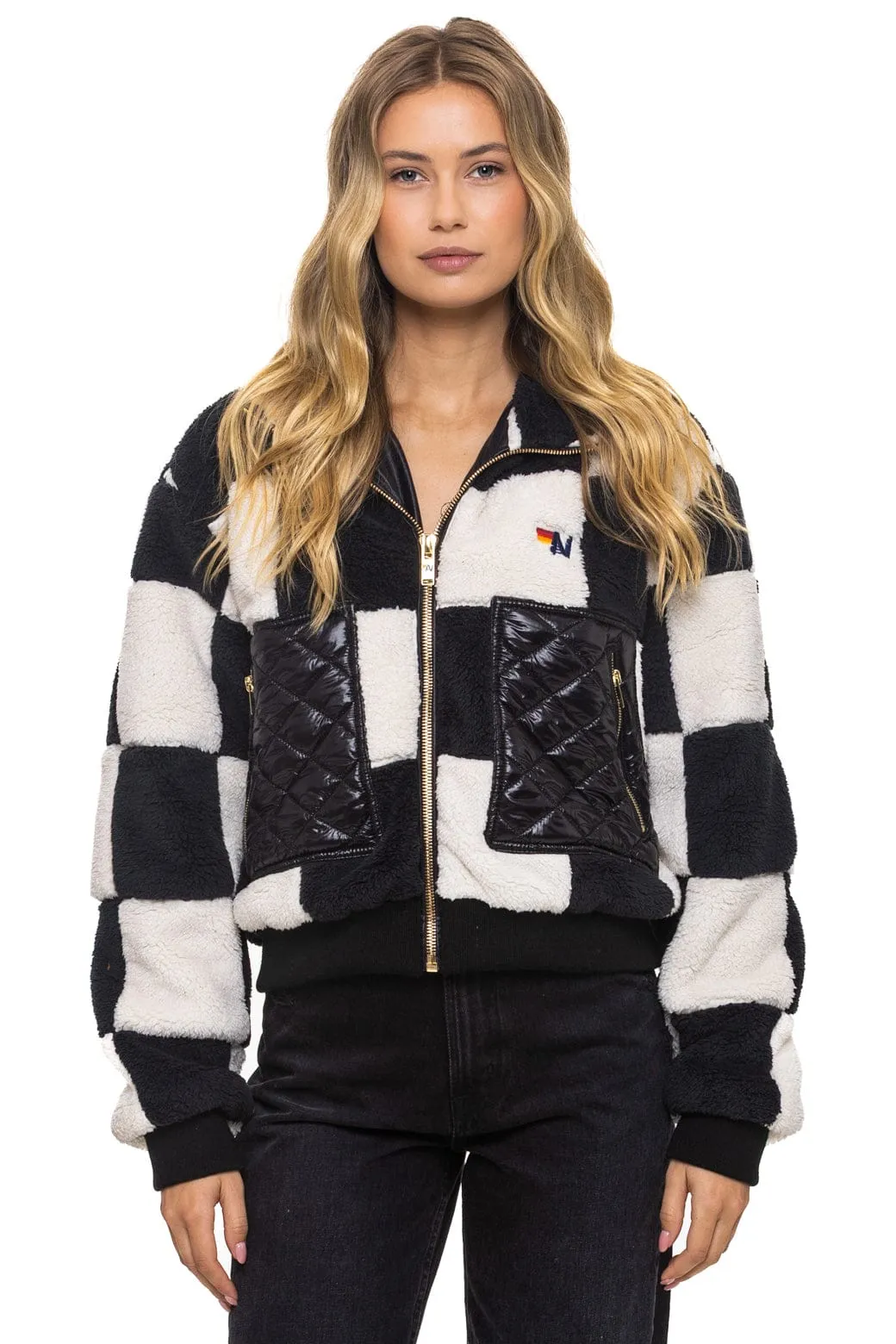 TEDDY CHECKERBOARD WOMENS FULL ZIP JACKET - VINTAGE // BLACK sold by Aviator Nation product image thumbnail 2