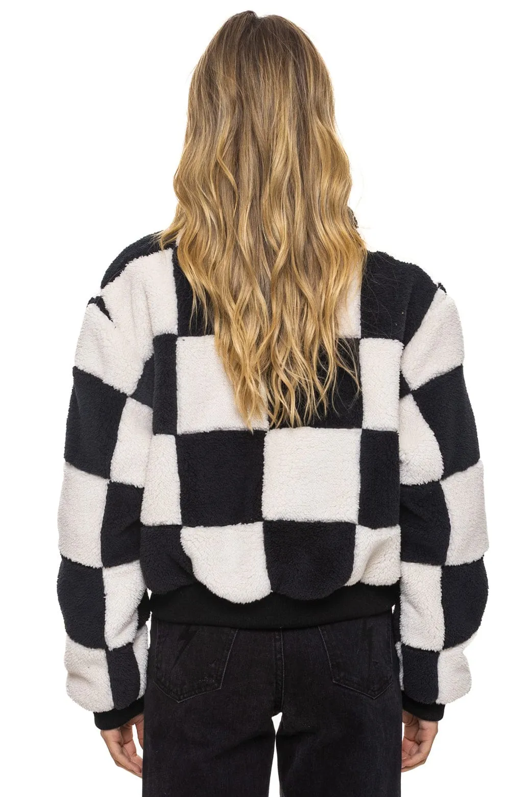 TEDDY CHECKERBOARD WOMENS FULL ZIP JACKET - VINTAGE // BLACK sold by Aviator Nation product image thumbnail 5