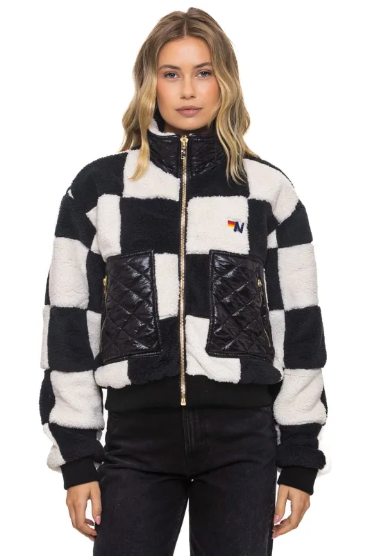 TEDDY CHECKERBOARD WOMENS FULL ZIP JACKET - VINTAGE // BLACK sold by Aviator Nation