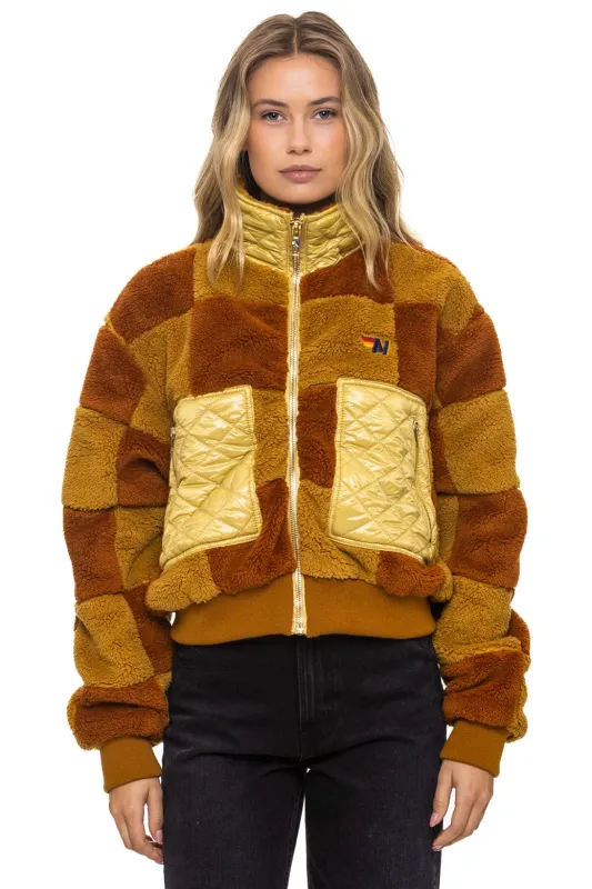 TEDDY CHECKERBOARD WOMENS FULL ZIP JACKET - HONEY // WHISKEY sold by Aviator Nation