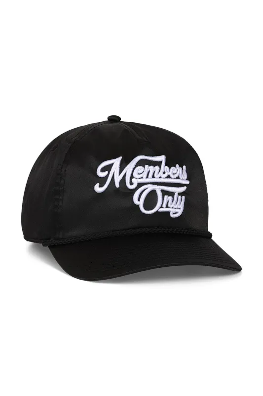 MEMBERS EXCLUSIVE VINTAGE SATIN SCRIPT TRUCKER HAT - BLACK // WHITE made by Aviator Nation