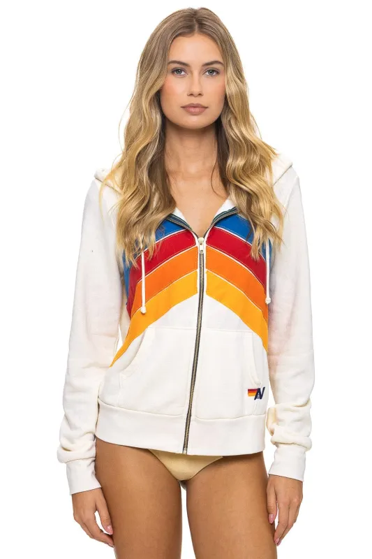 MOUNTAIN STITCH CHEVRON 4 ZIP HOODIE - VINTAGE WHITE sold by Aviator Nation