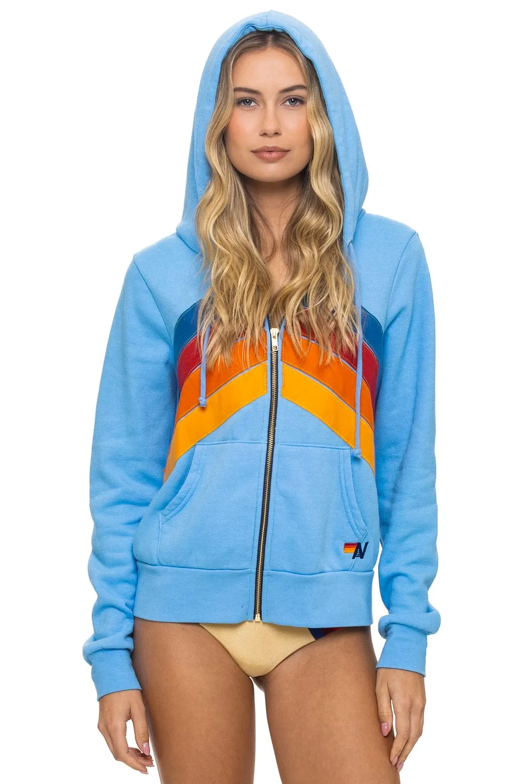 MOUNTAIN STITCH CHEVRON 4 ZIP HOODIE - SKY sold by Aviator Nation