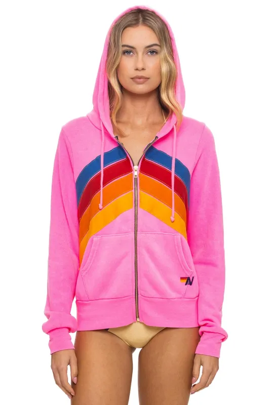 MOUNTAIN STITCH CHEVRON 4 ZIP HOODIE - NEON PINK sold by Aviator Nation