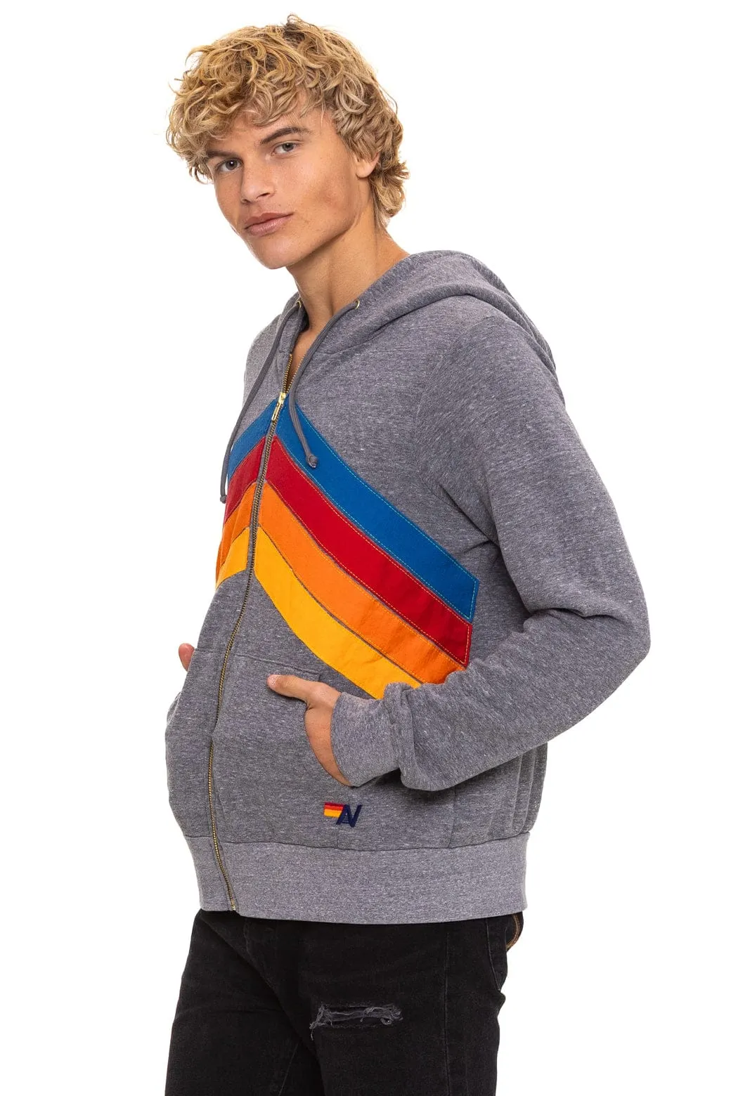 MOUNTAIN STITCH CHEVRON 4 ZIP HOODIE - HEATHER GREY sold by Aviator Nation product image thumbnail 4