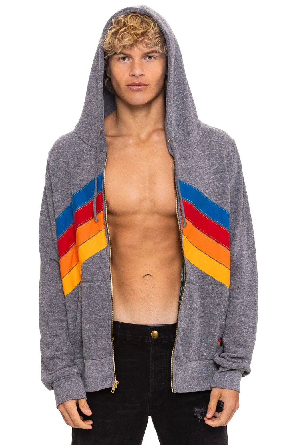 MOUNTAIN STITCH CHEVRON 4 ZIP HOODIE - HEATHER GREY sold by Aviator Nation product image thumbnail 2