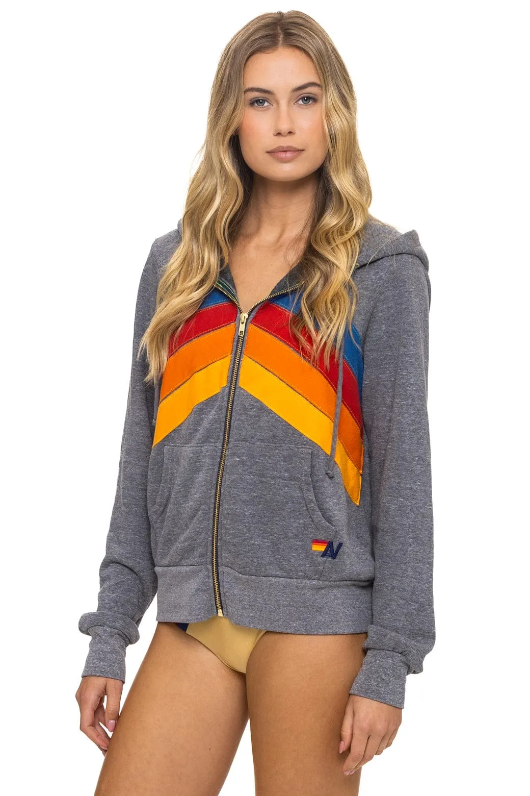 MOUNTAIN STITCH CHEVRON 4 ZIP HOODIE - HEATHER GREY sold by Aviator Nation product image thumbnail 3