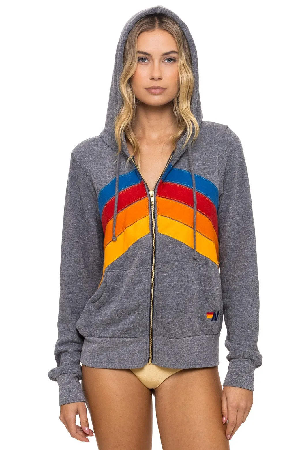 MOUNTAIN STITCH CHEVRON 4 ZIP HOODIE - HEATHER GREY sold by Aviator Nation