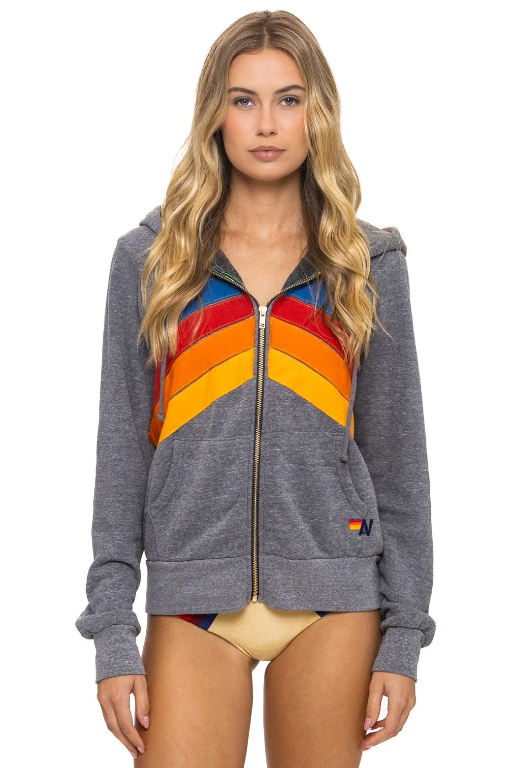 MOUNTAIN STITCH CHEVRON 4 ZIP HOODIE - HEATHER GREY sold by Aviator Nation product image thumbnail 5