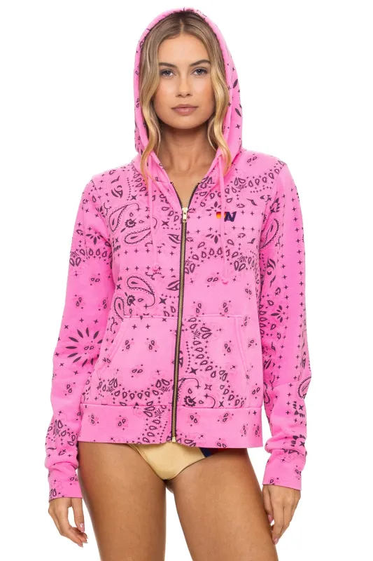 BANDANA ZIP HOODIE - NEON PINK sold by Aviator Nation