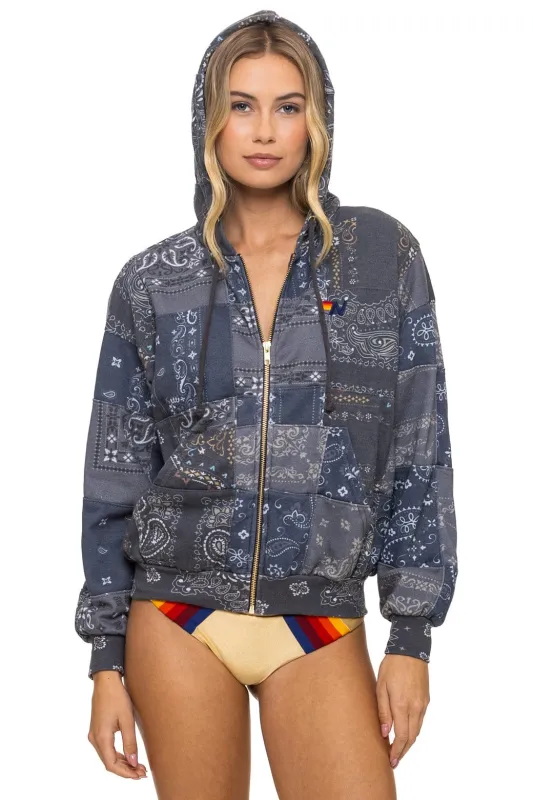BANDANA QUILTED RELAXED ZIP HOODIE - CHARCOAL sold by Aviator Nation