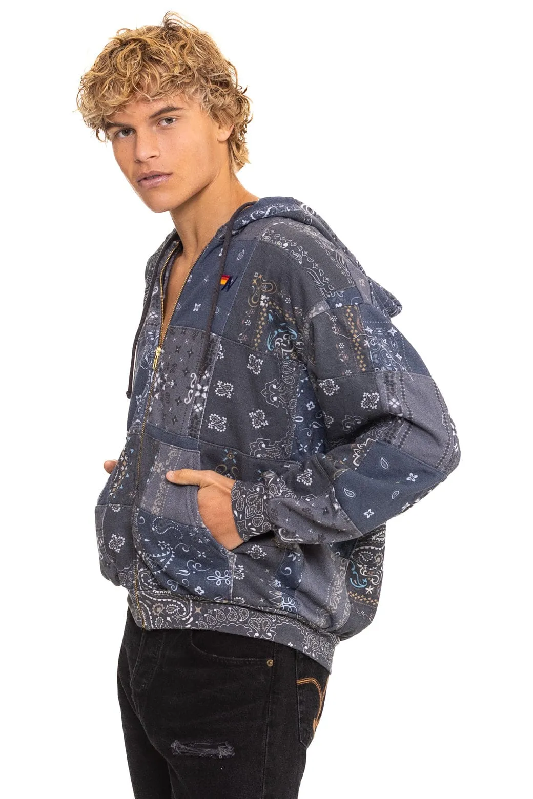 BANDANA QUILTED RELAXED ZIP HOODIE - CHARCOAL sold by Aviator Nation product image thumbnail 5