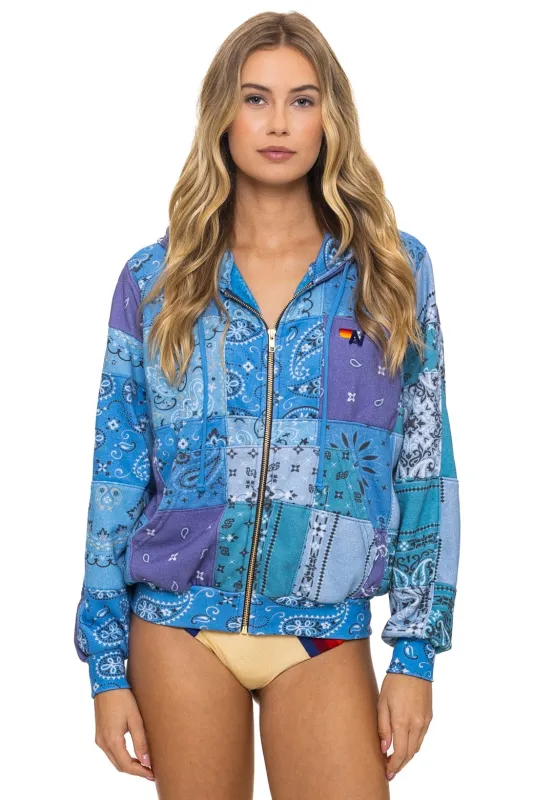 BANDANA QUILTED RELAXED ZIP HOODIE - BLUE sold by Aviator Nation