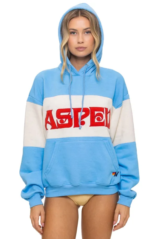 ASPEN EMBROIDERY COLOR BLOCK PULLOVER HOODIE RELAXED - SKY // VINTAGE WHITE sold by Aviator Nation