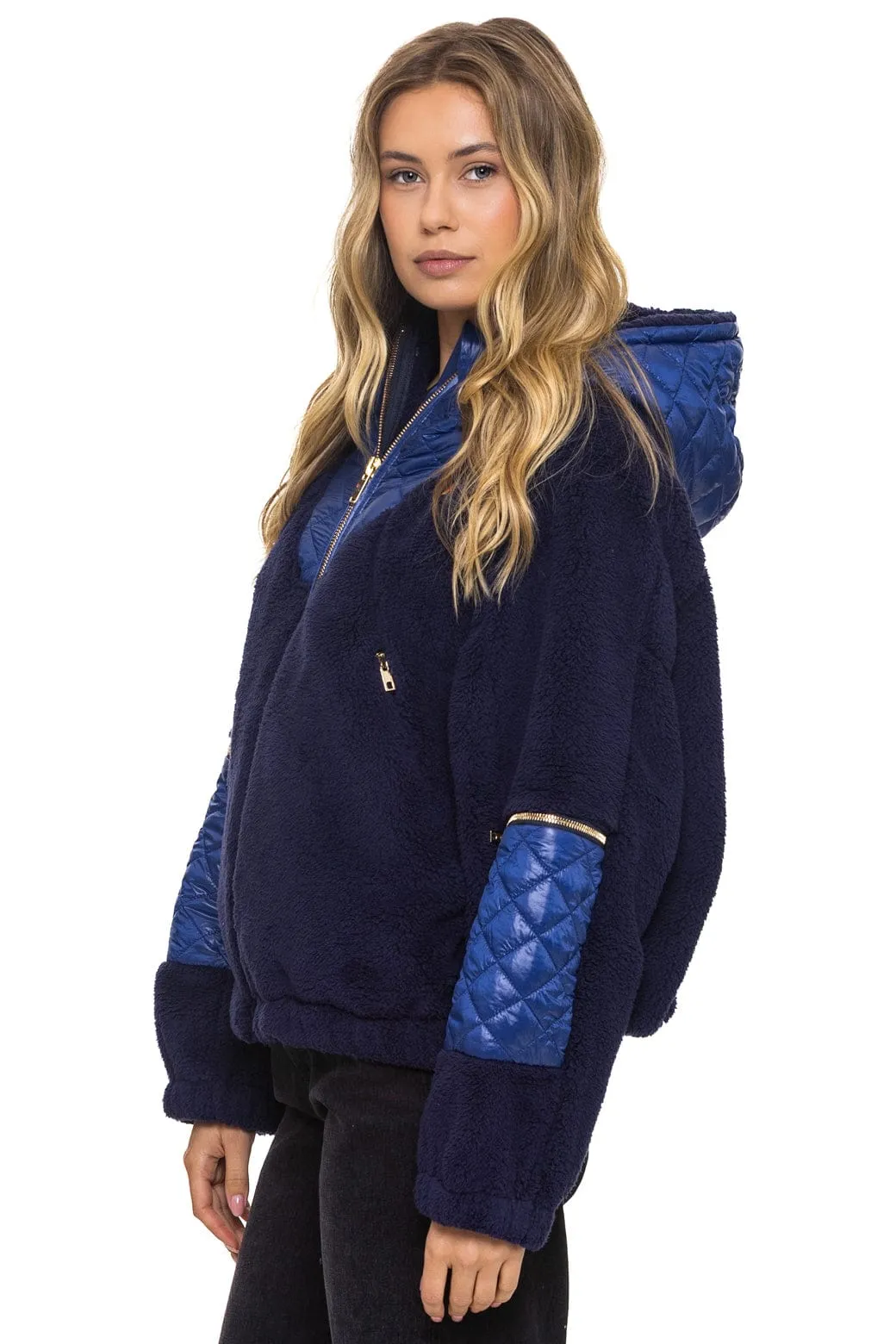 TEDDY UNISEX OVERSIZED HOODED FULL ZIP JACKET - NAVY sold by Aviator Nation product image thumbnail 3