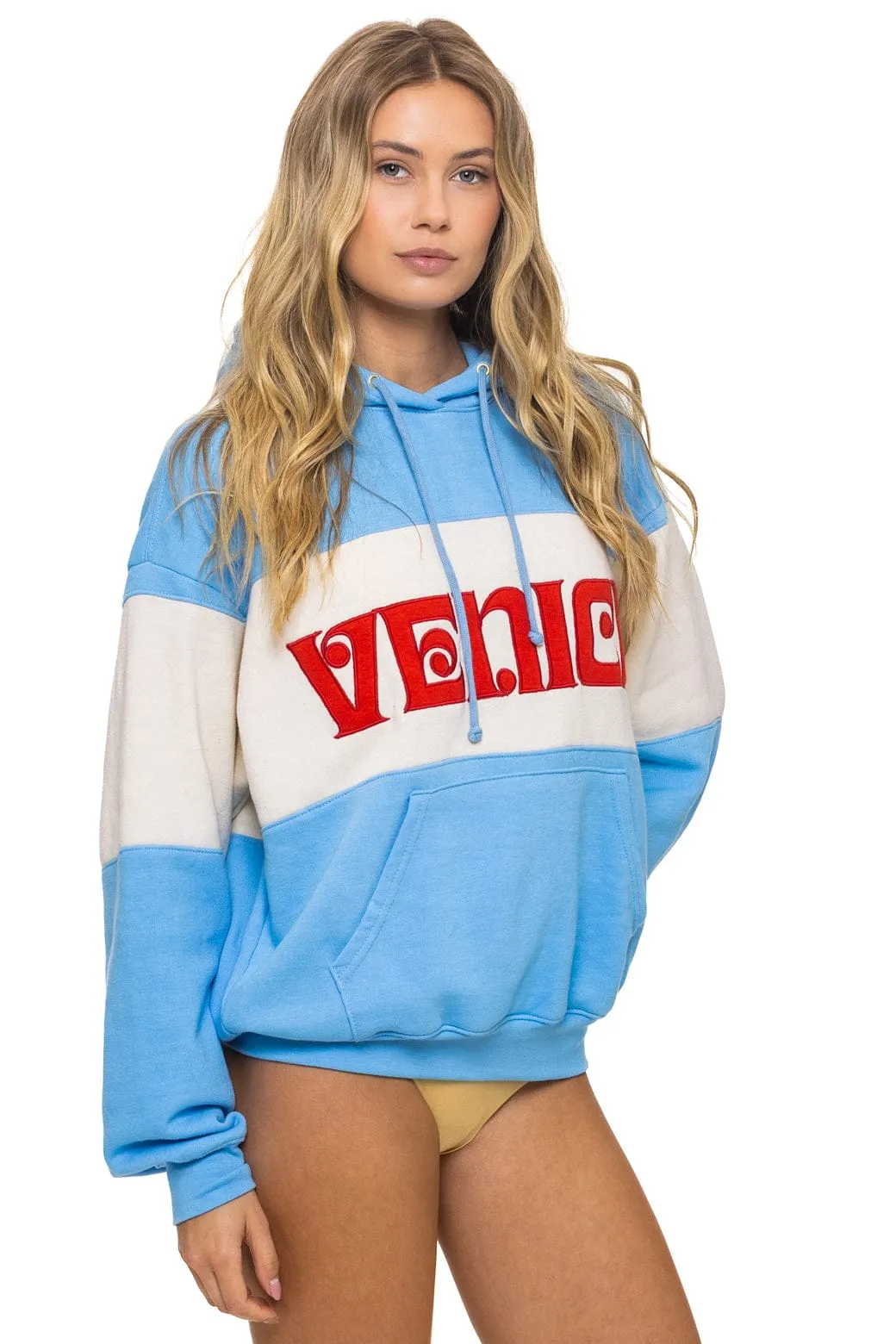 VENICE EMBROIDERY COLOR BLOCK PULLOVER HOODIE RELAXED - SKY // VINTAGE WHITE sold by Aviator Nation product image thumbnail 3