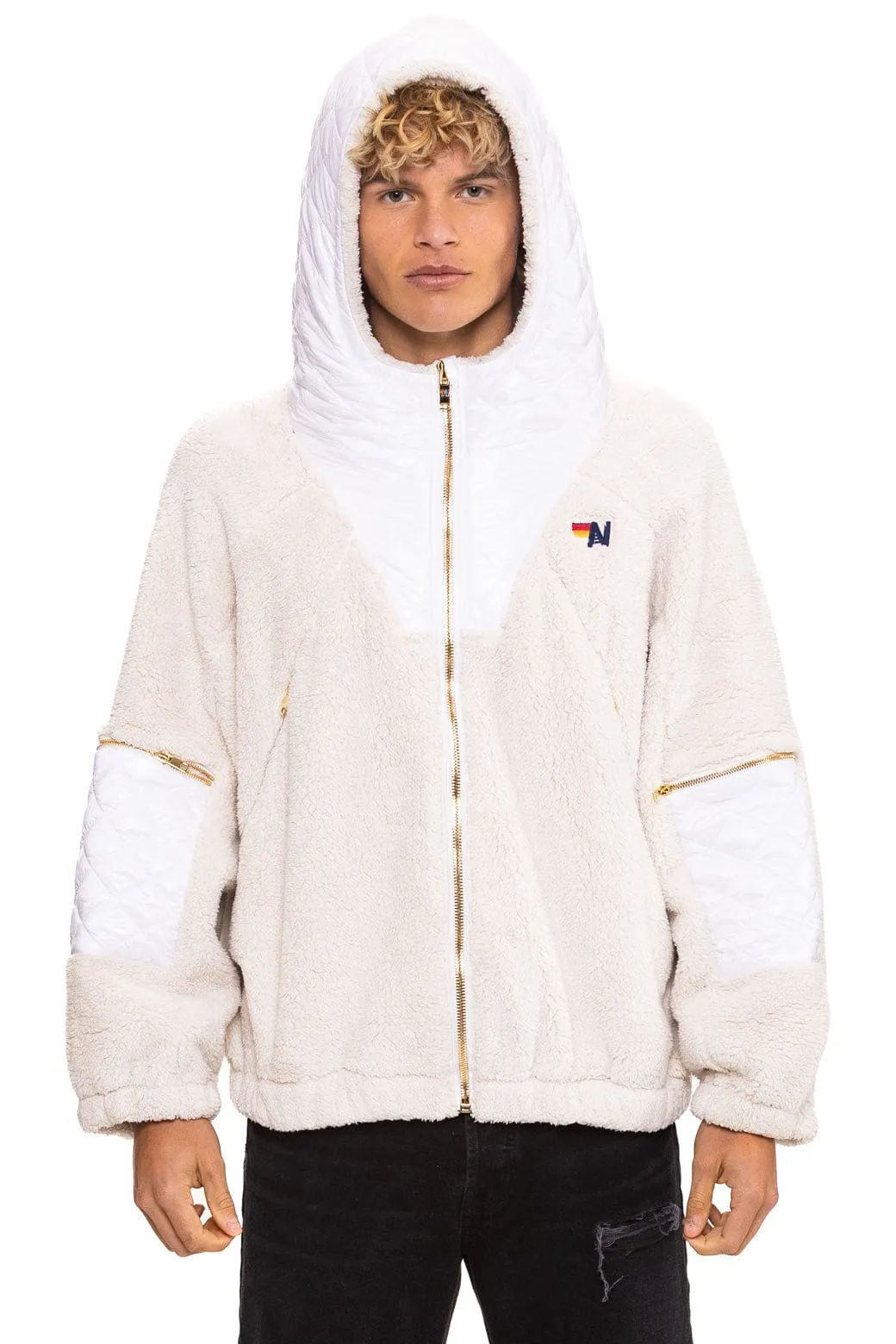 TEDDY UNISEX OVERSIZED HOODED FULL ZIP JACKET - VINTAGE WHITE sold by Aviator Nation product image thumbnail 2