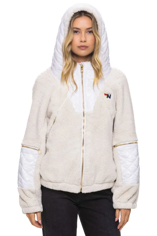 TEDDY UNISEX OVERSIZED HOODED FULL ZIP JACKET - VINTAGE WHITE sold by Aviator Nation