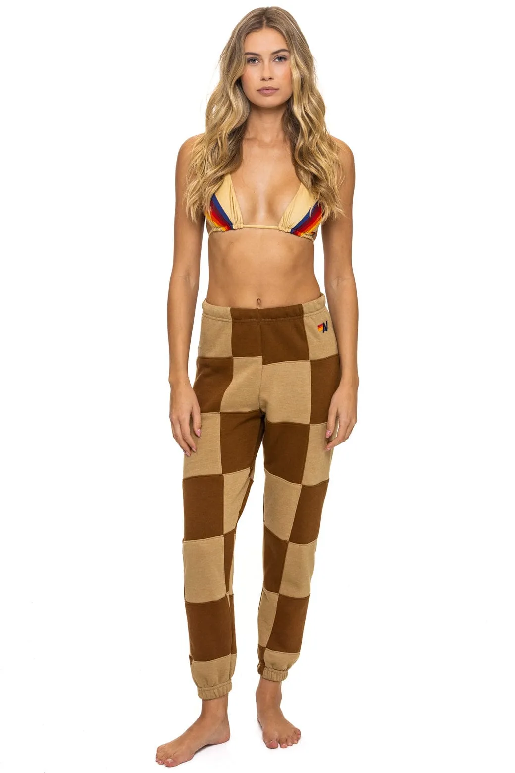 CHECK QUILTED SWEATPANTS - TAN // CINNAMON sold by Aviator Nation