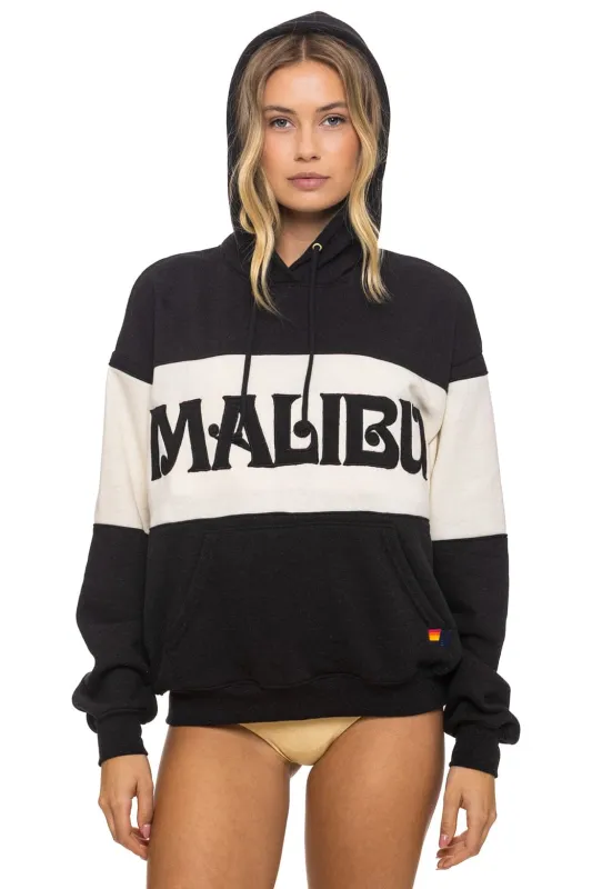 MALIBU EMBROIDERY COLOR BLOCK PULLOVER HOODIE RELAXED - BLACK // VINTAGE WHITE sold by Aviator Nation