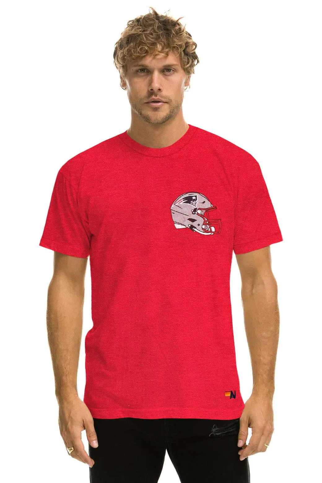 NEW ENGLAND PATRIOTS HELMET CREW TEE SHIRT - FLASH RED sold by Aviator Nation