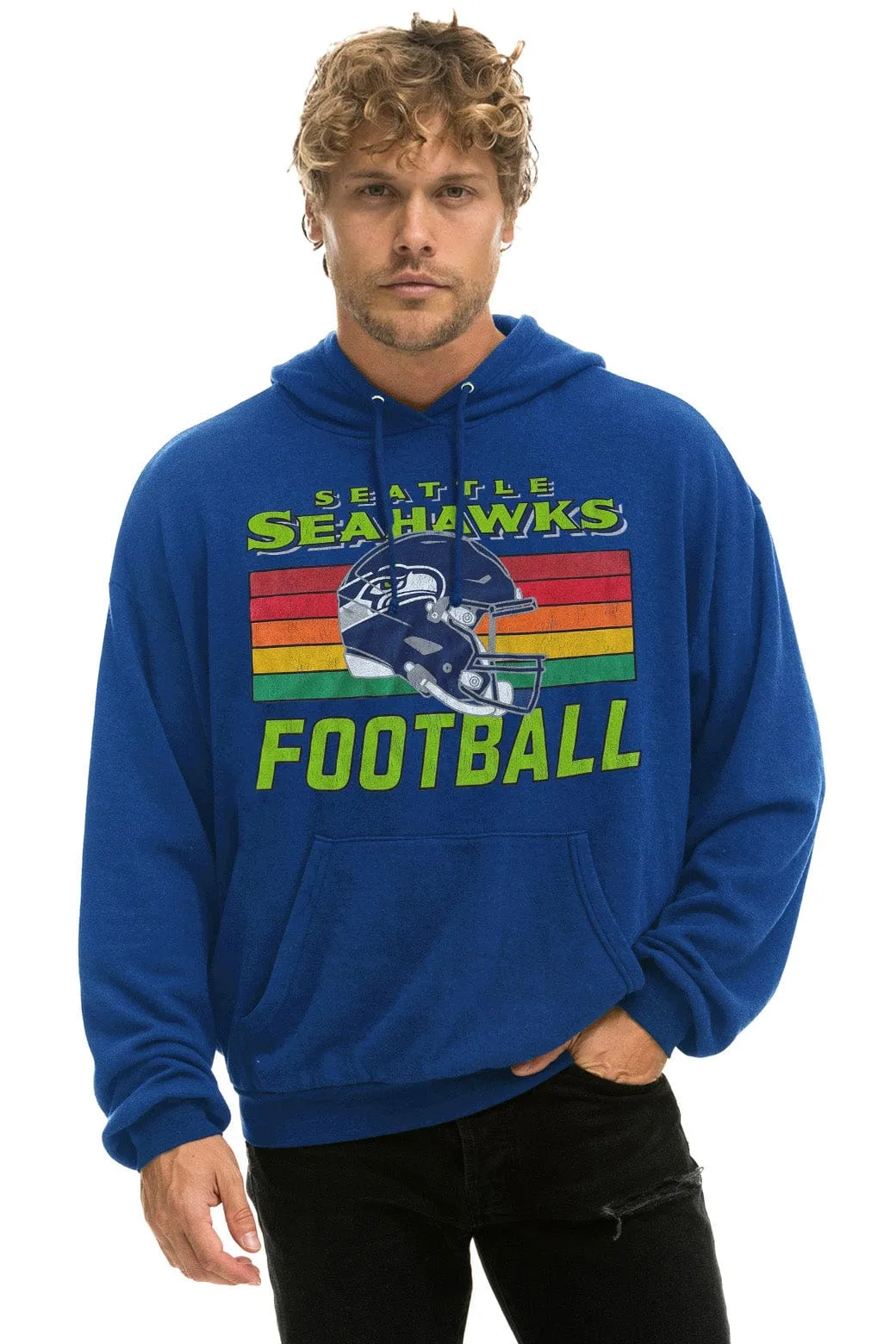 SEATTLE SEAHAWKS HELMET RELAXED PULLOVER HOODIE - ROYAL sold by Aviator Nation product image thumbnail 2