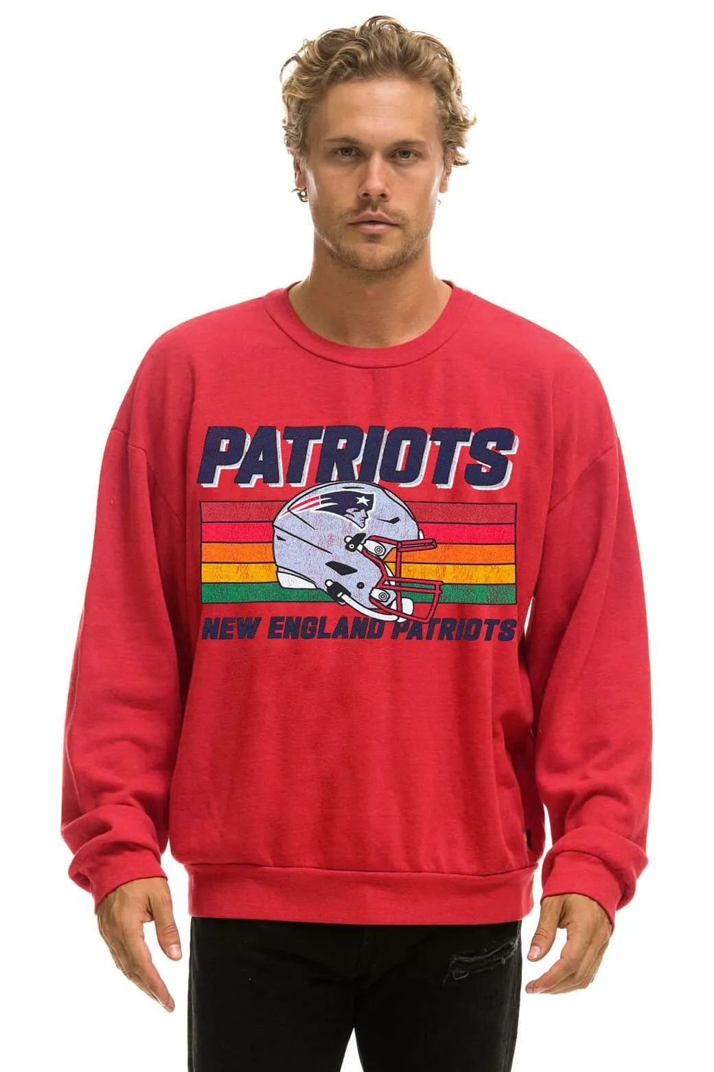 NEW ENGLAND PATRIOTS HELMET RELAXED CREW SWEATSHIRT - FLASH RED sold by Aviator Nation product image thumbnail 2