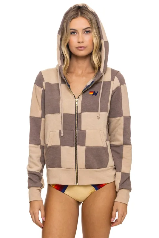 CHECK QUILT ZIP HOODIE - SAND // TAUPE made by Aviator Nation