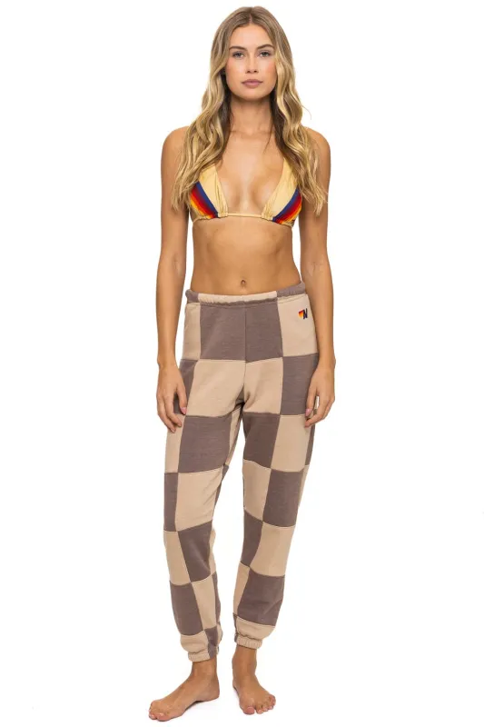 CHECK QUILTED SWEATPANTS - SAND // TAUPE sold by Aviator Nation