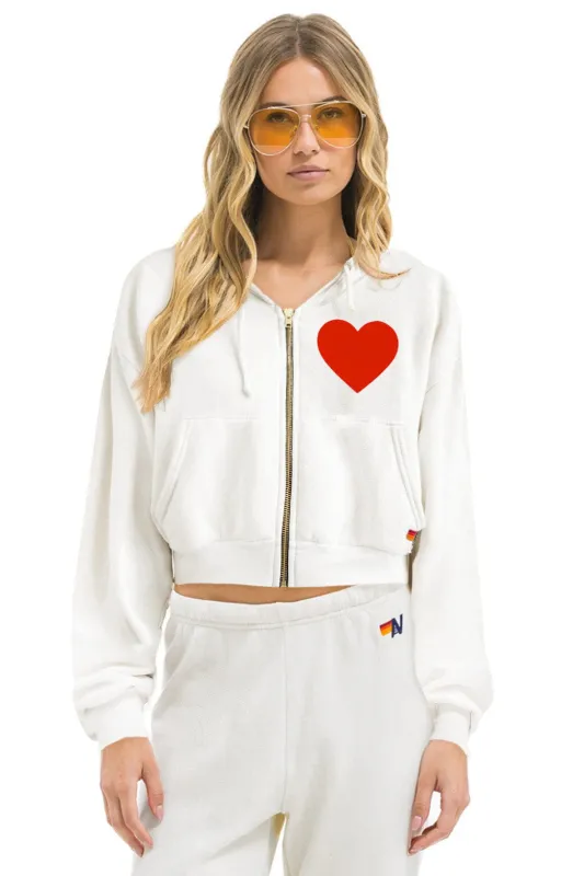 HEART STITCH RELAXED CROP ZIP HOODIE - WHITE sold by Aviator Nation