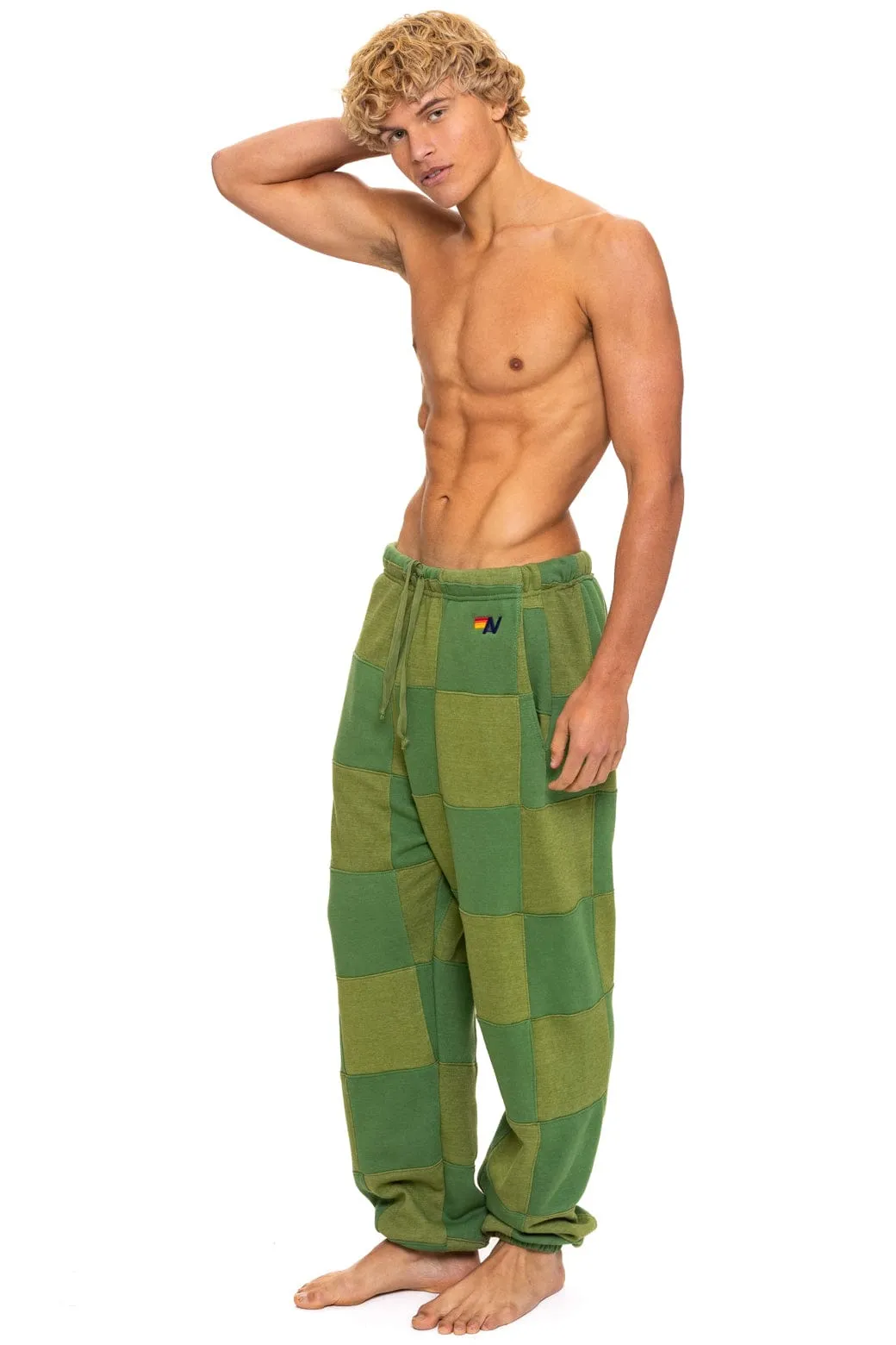 CHECK QUILTED SWEATPANTS - JUNGLE GREEN // PALM sold by Aviator Nation product image thumbnail 5