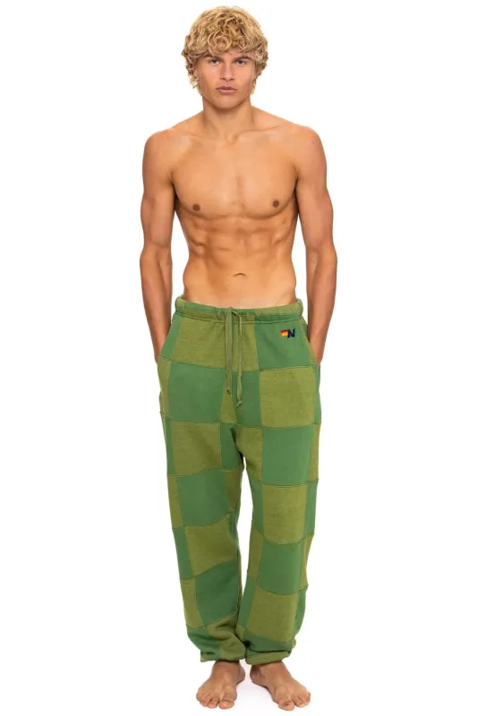CHECK QUILTED SWEATPANTS - JUNGLE GREEN // PALM sold by Aviator Nation