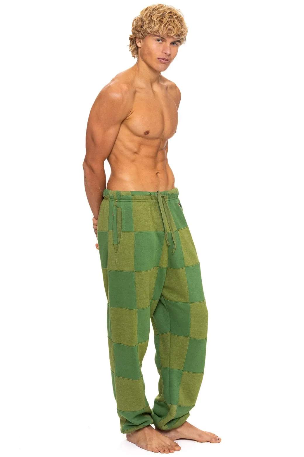 CHECK QUILTED SWEATPANTS - JUNGLE GREEN // PALM sold by Aviator Nation product image thumbnail 3