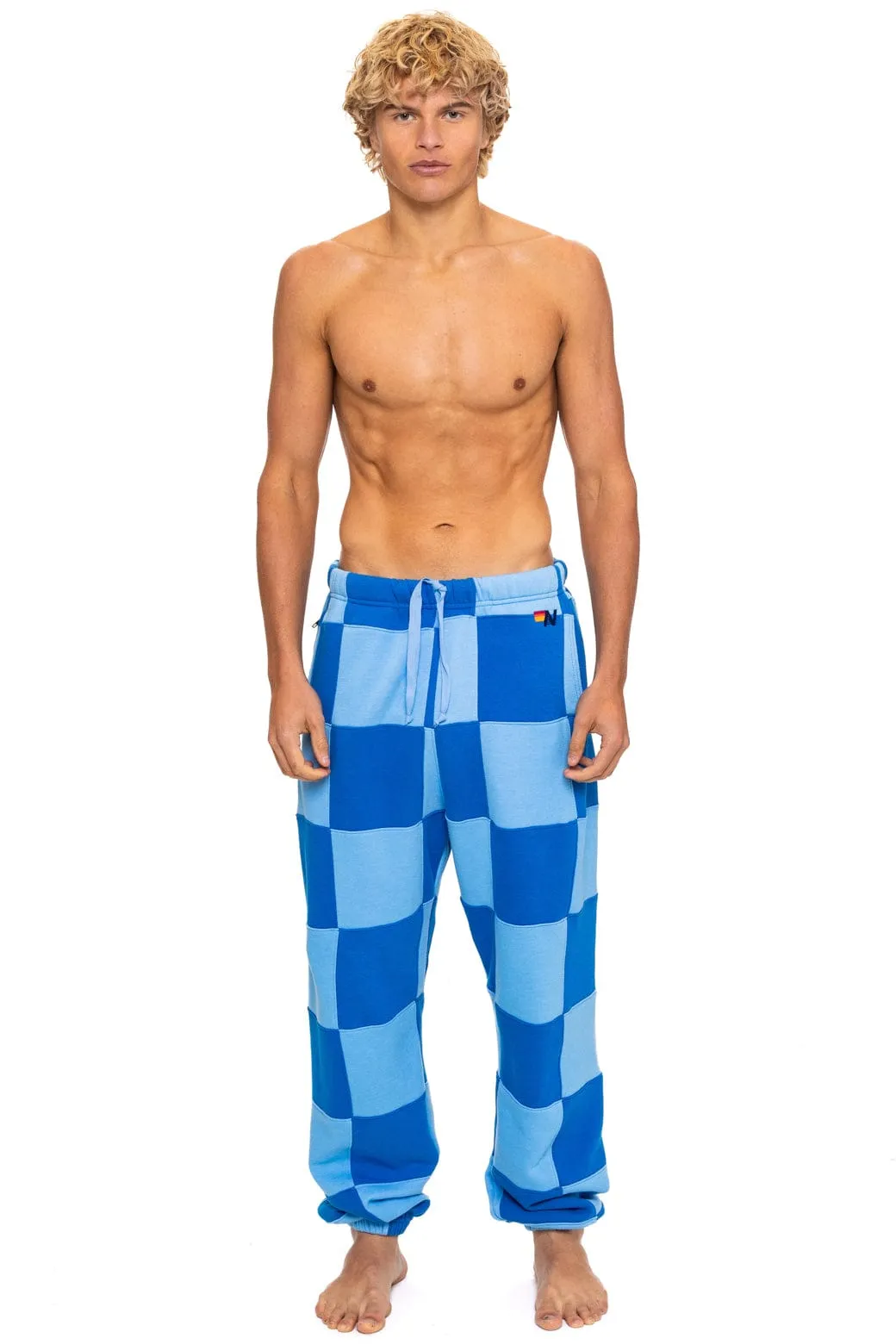 CHECK QUILTED SWEATPANTS - SKY // ADVENTURE BLUE sold by Aviator Nation
