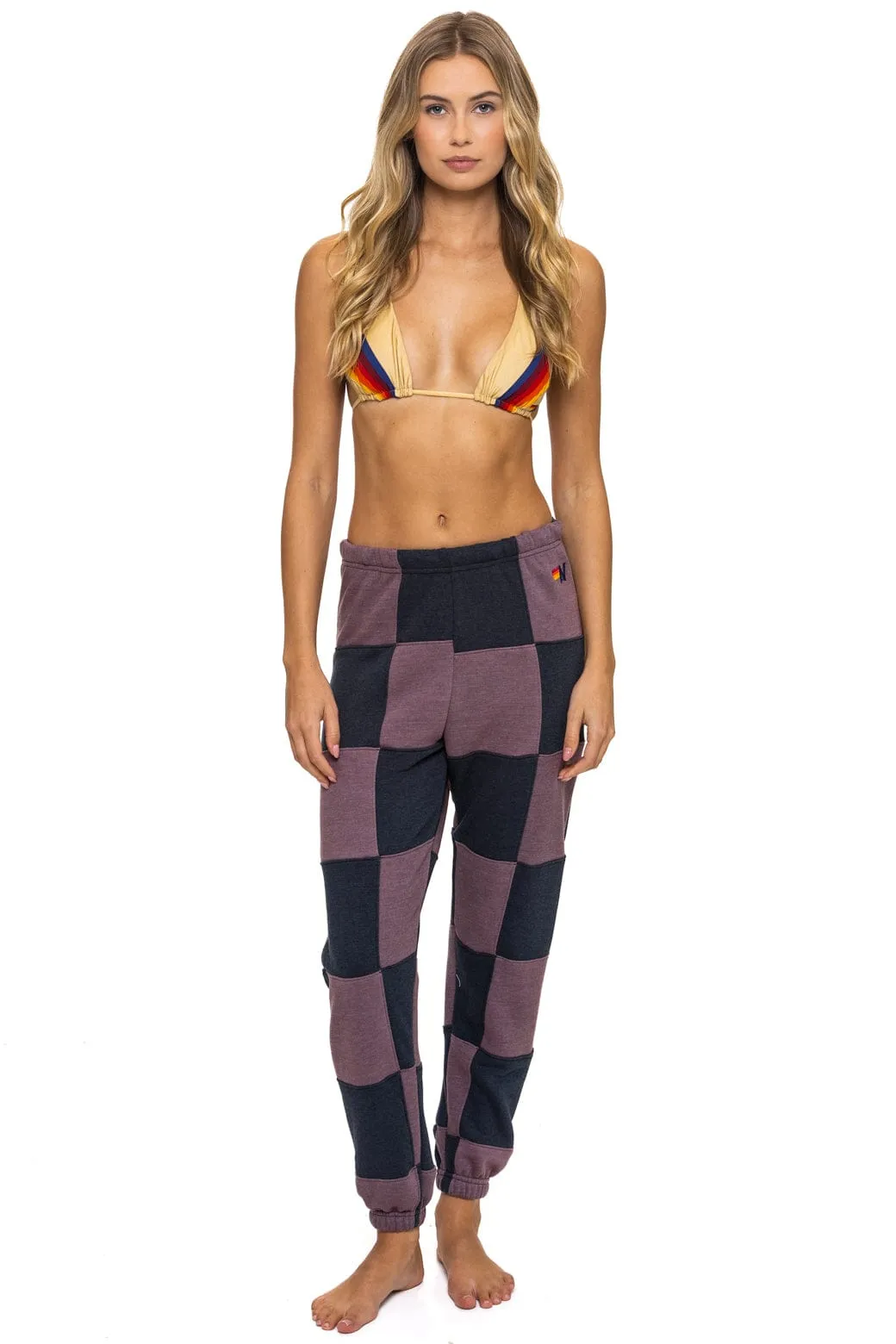 CHECK QUILTED SWEATPANTS - CHARCOAL // MOCHA sold by Aviator Nation