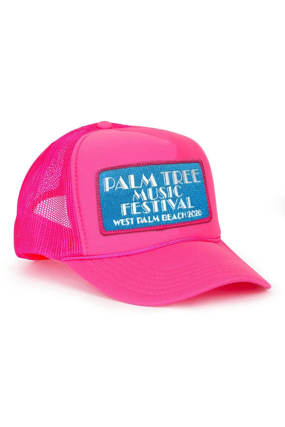 PALM TREE FESTIVAL WEST PALM 2026 VINTAGE LOW RISE TRUCKER - NEON PINK sold by Aviator Nation