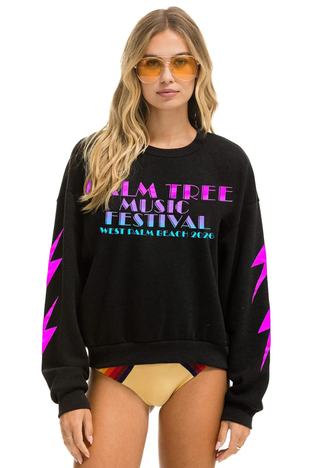 PALM TREE FEST WEST PALM 2026 CREW SWEATSHIRT RELAXED - BLACK sold by Aviator Nation