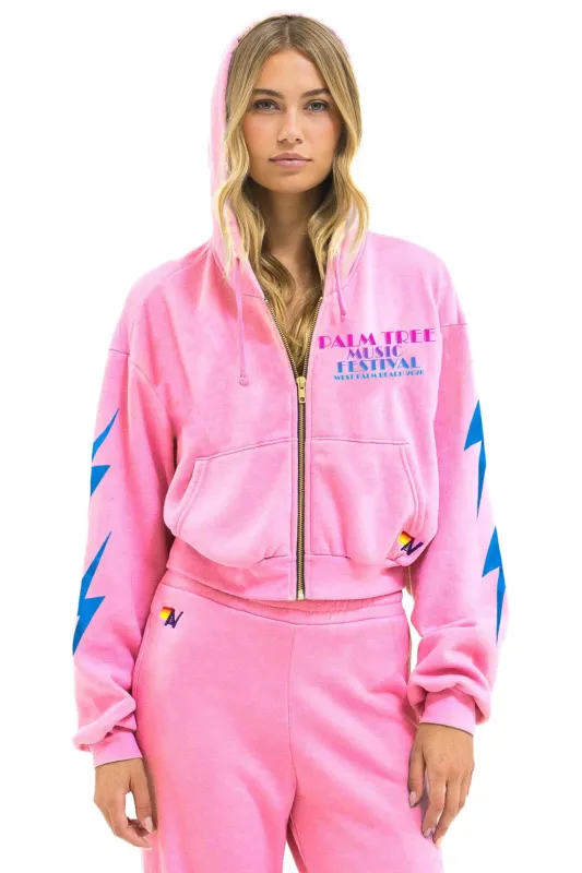 PALM TREE FEST WEST PALM 2026 CROPPED ZIP HOODIE RELAXED - NEON PINK made by Aviator Nation