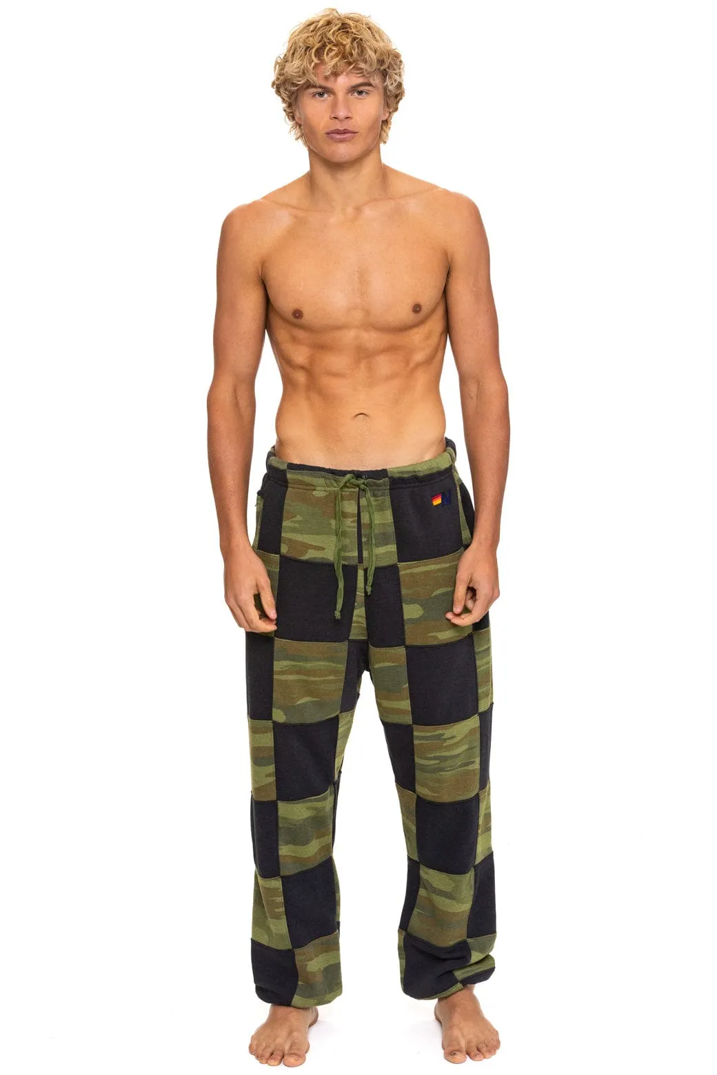 CHECK QUILTED SWEATPANTS - SMOKE // CAMO sold by Aviator Nation