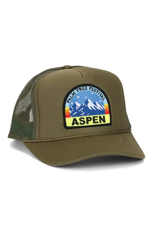 PALM TREE FESTIVAL ASPEN 2026 VINTAGE LOW RISE TRUCKER - OLIVE made by Aviator Nation