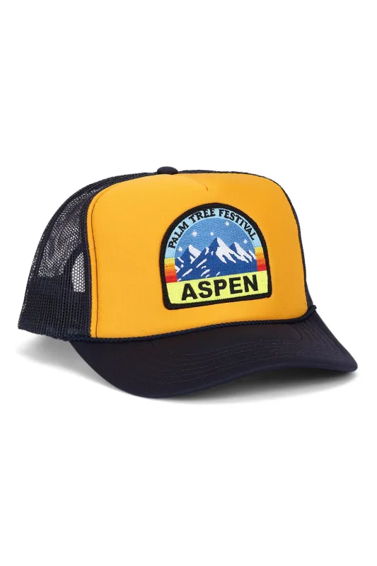 PALM TREE FESTIVAL ASPEN 2026 VINTAGE LOW RISE TRUCKER - NAVY // GOLD made by Aviator Nation