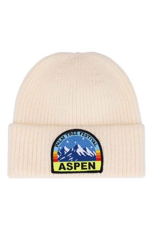 PALM TREE FESTIVAL ASPEN 2026 RIB BEANIE - VINTAGE WHITE made by Aviator Nation