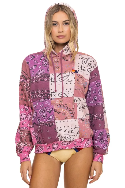 BANDANA QUILTED RELAXED PULLOVER HOODIE - PINK sold by Aviator Nation