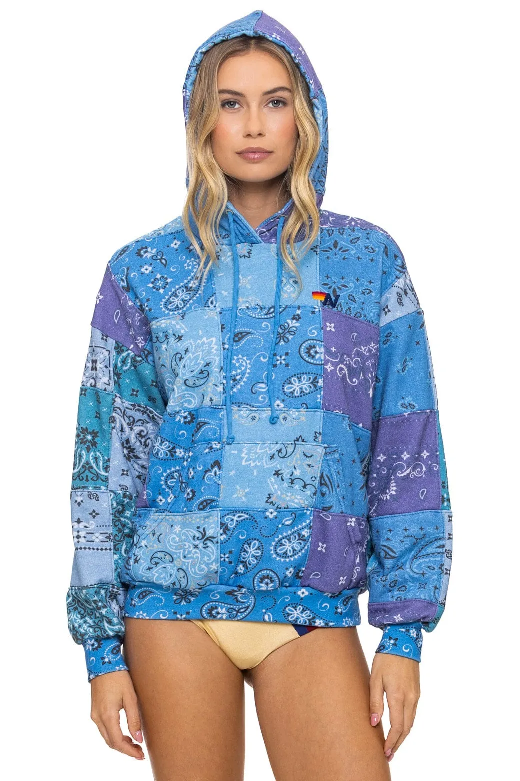 BANDANA QUILTED RELAXED PULLOVER HOODIE - BLUE sold by Aviator Nation
