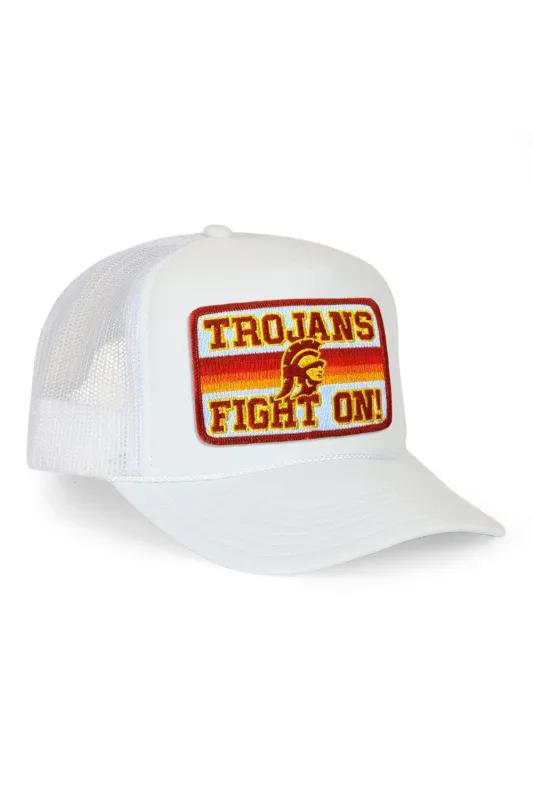 UNIVERSITY OF SOUTHERN CALIFORNIA FIGHT ON VINTAGE LOW RISE TRUCKER - WHITE made by Aviator Nation