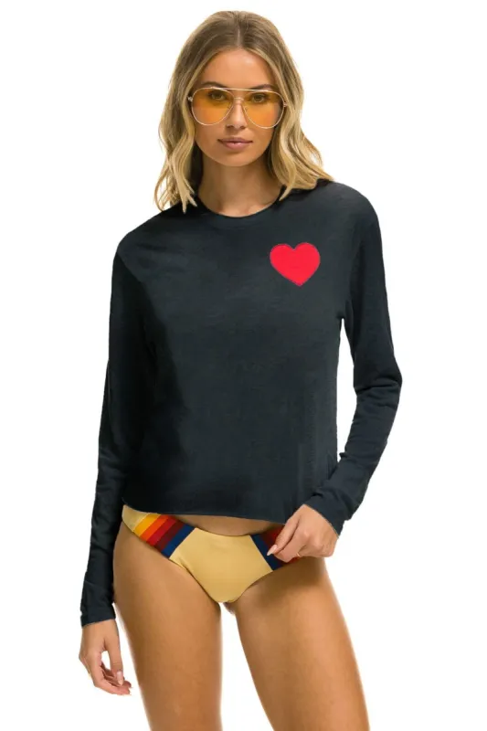 HEART PRINT LONG SLEEVE BOYFRIEND TEE - CHARCOAL sold by Aviator Nation