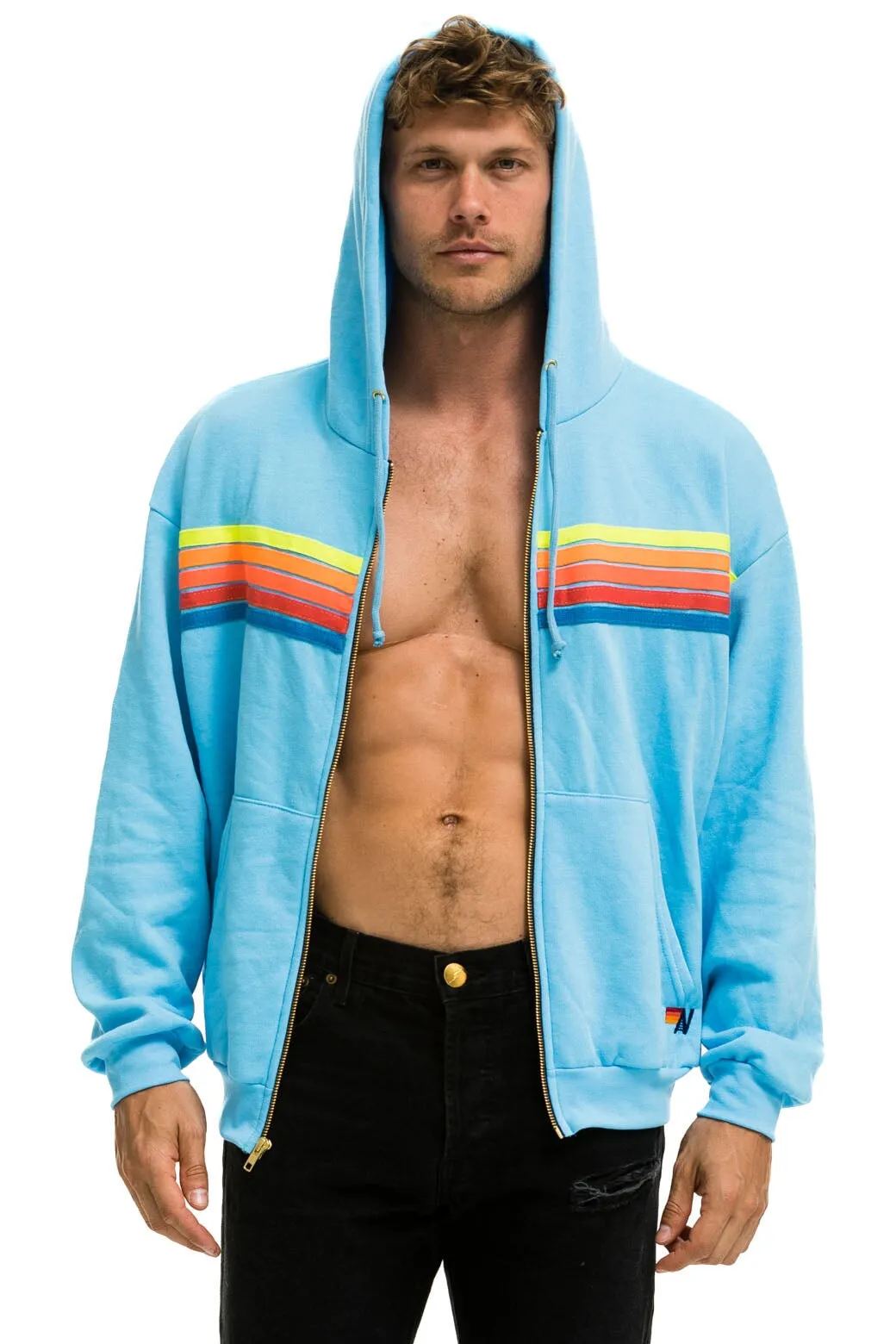 5 STRIPE RELAXED ZIP HOODIE - SKY // NEON RAINBOW sold by Aviator Nation product image thumbnail 4
