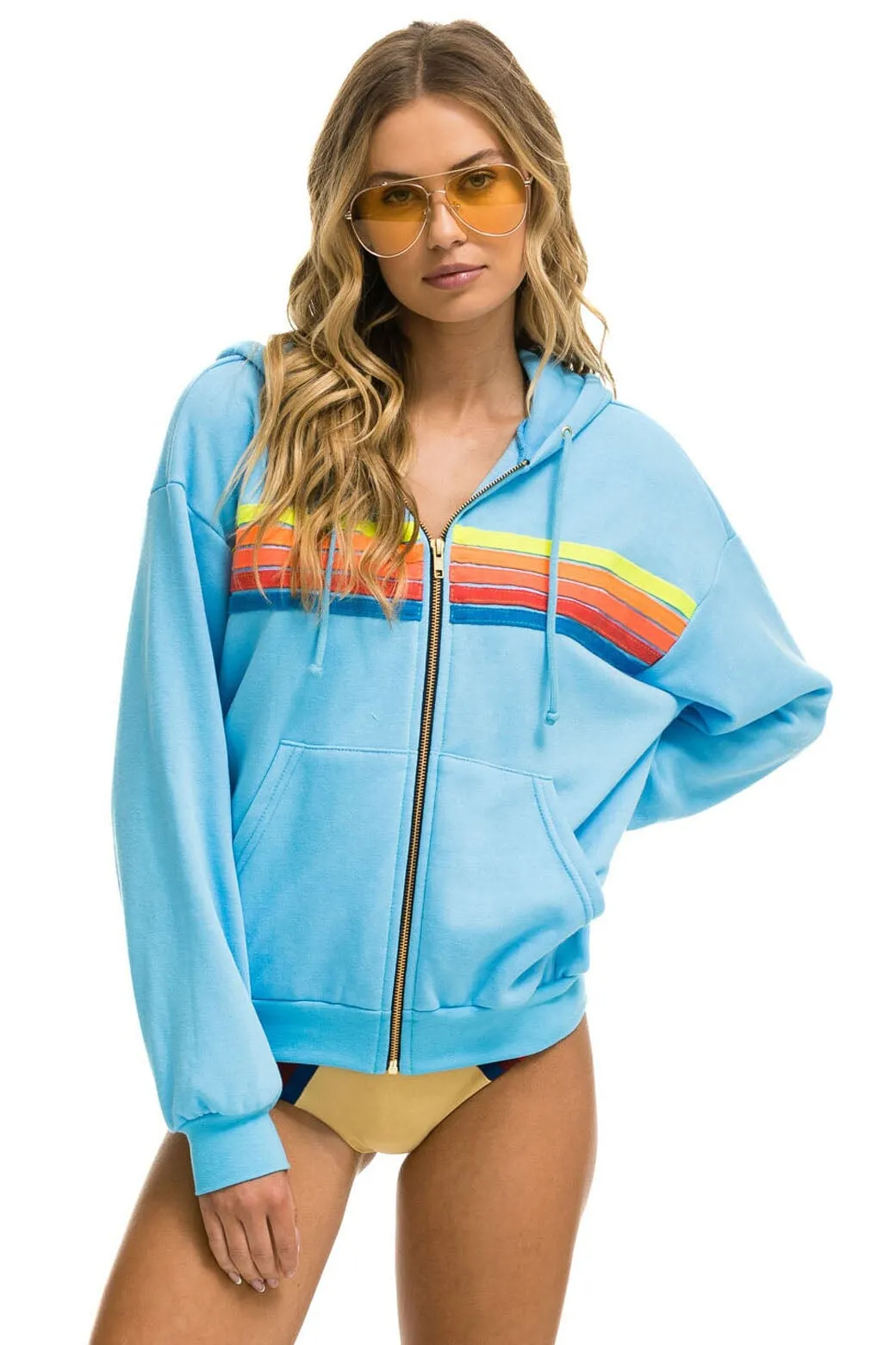 5 STRIPE RELAXED ZIP HOODIE - SKY // NEON RAINBOW sold by Aviator Nation product image thumbnail 3