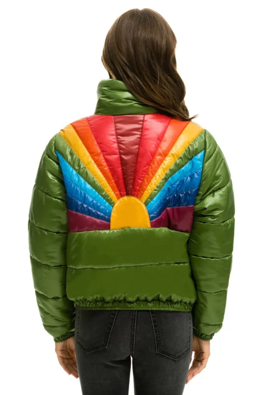 SUNBURST APRES PUFFER JACKET - GLOSSY GARDEN GREEN sold by Aviator Nation